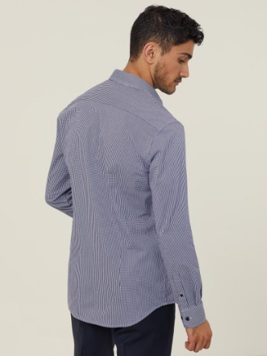 Picture of NNT Mens Avignon Gingham Check Stretch Long Sleeve Slim Shirt